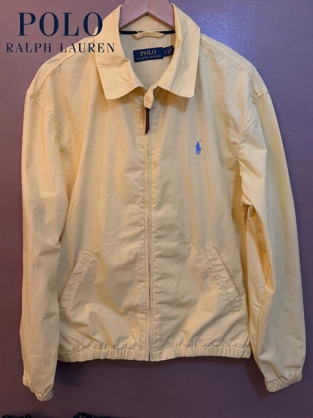 Polo Ralph Lauren Men's yellow Harrington Jacket L Full Zip Pockets Logo